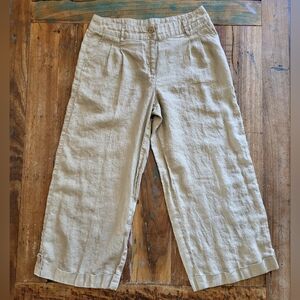 Multiples Womens 8 100% Linen Casual Beige Wide Leg High Waist Pants Boho b3